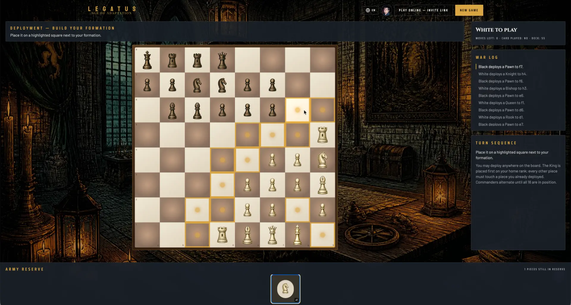 Legatus deployment showing highlighted legal placement squares