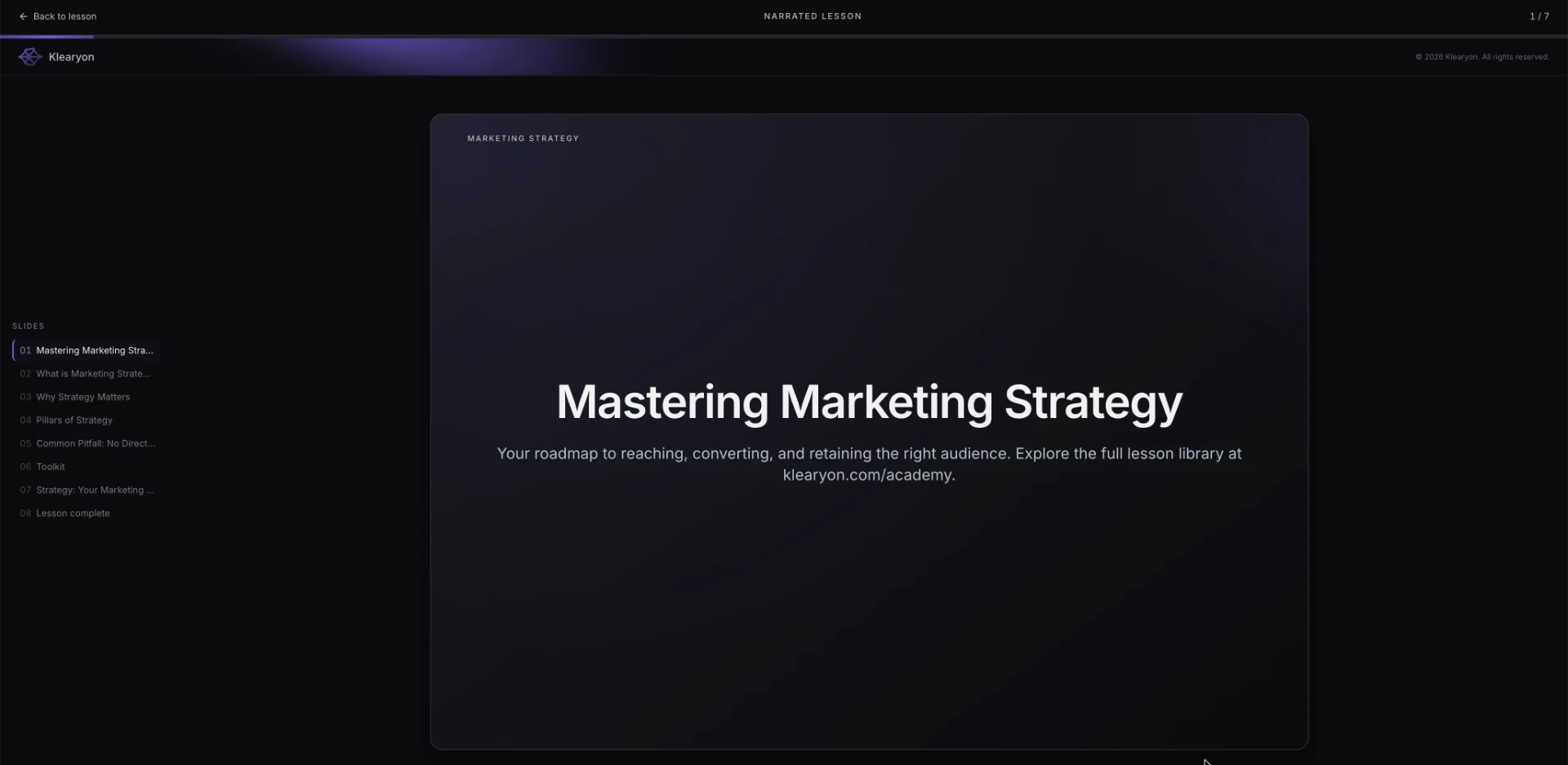 Klearyon narrated lesson slide
