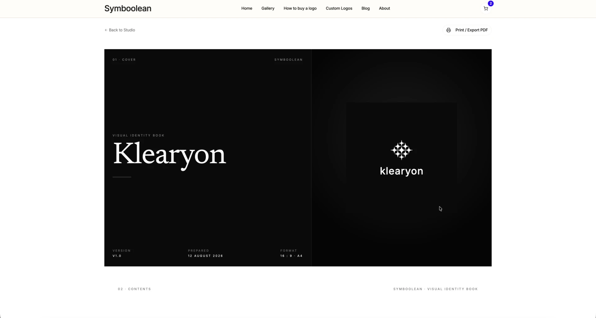 Symboolean visual identity book cover for Klearyon
